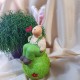 DISPONIBIL 1 BUCATA - Iepuras verde ceramica cu floare 30cm