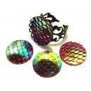CRS57-C - Cabochon rasina solzi sirena fucsia si auriu oglinda efect AB 14mm - STOC LIMITAT!!!