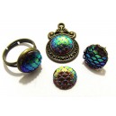 CRS63 - Cabochon rasina solzi sirena fucsia si auriu oglinda efect AB 12mm 