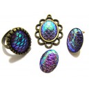 CRS69 - Cabochon rasina solzi sirena nuante mov si auriu oglinda efect AB 18*13mm 