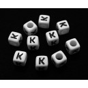 MALCA6*6mm-K - Margele acril litera K cub alb 6*6mm