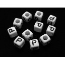MALCA6*6mm-P - Margele acril litera P cub alb 6*6mm