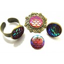 CRS81-B - Cabochon rasina solzi sirena fucsia si auriu oglinda efect AB 14mm 