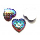 CRS83-B - Cabochon rasina solzi sirena fucsia si auriu oglinda efect AB inima 16*16mm 