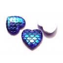 CRS83-E - Cabochon rasina solzi sirena culori paun cu mov si auriu oglinda efect AB inima 16*16mm 