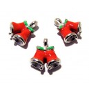 CP624 - Charm emailat argintiu inchis clopotei rosii 19*17mm