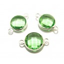 DISPONIBIL 5 BUCATI - CO393-C - Conector argintiu sticla fatetata verde pal rotund 20*13mm