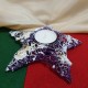 Suport lumanare steluta mov cu zapada si glitter auriu 15cm