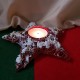 Suport lumanare steluta rosie cu zapada si glitter auriu 15cm