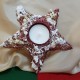 Suport lumanare steluta rosie cu zapada si glitter auriu 15cm