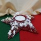 Suport lumanare steluta rosie cu zapada si glitter auriu 15cm