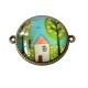 DISPONIBIL 1 BUCATA - CCSP19 - Conector bronz antic cu cabochon sticla cu print copacei 34*27.5mm/25mm