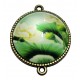 DISPONIBIL 2 BUCATI - CCSP34 - Conector bronz antic cu cabochon sticla cu print flori 34*27.5mm/25mm