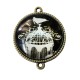 DISPONIBIL 3 BUCATI - CCSP82 - Conector bronz antic cu cabochon sticla cu print colivii 34*27.5mm/25mm