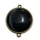 CBCE01 - Conector bronz antic cu cabochon sticla cat eye negru cu reflexii gri 34*27.5mm/25mm