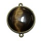 CBCE05 - Conector bronz antic cu cabochon sticla cat eye maro inchis 34*27.5mm/25mm