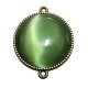 CBCE09 - Conector bronz antic cu cabochon sticla cat eye verde pal cald 34*27.5mm/25mm