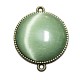 CBCE11 - Conector bronz antic cu cabochon sticla cat eye verde pal cald 34*27.5mm/25mm