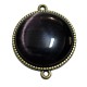 CBCE18 - Conector bronz antic cu cabochon sticla cat eye mov pruna inchis 34*27.5mm/25mm