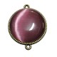CBCE21 - Conector bronz antic cu cabochon sticla cat eye roz intens 34*27.5mm/25mm