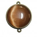 CBCE27 - Conector bronz antic cu cabochon sticla cat eye portocaliu piersica 34*27.5mm/25mm