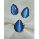 BIJ185M - Set inel si cercei bronz antic cu cabochon cat eye albastru intens