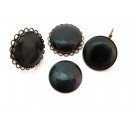 Cabochon sticla cat eye negru cu reflexii gri 25mm