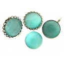 Cabochon sticla cat eye bleu verzui 25mm