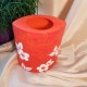 UNICAT - XCER20 - Vaza ceramica rosie cu flori albe 17.5*15*9.5cm
